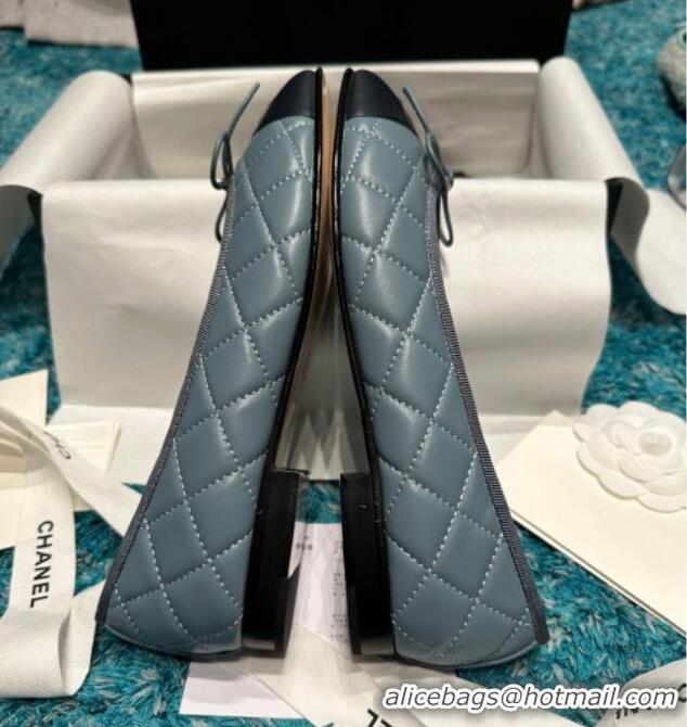 Grade Quality Chanel Classic Quilted Leather Ballet Flat Light Blue 325033