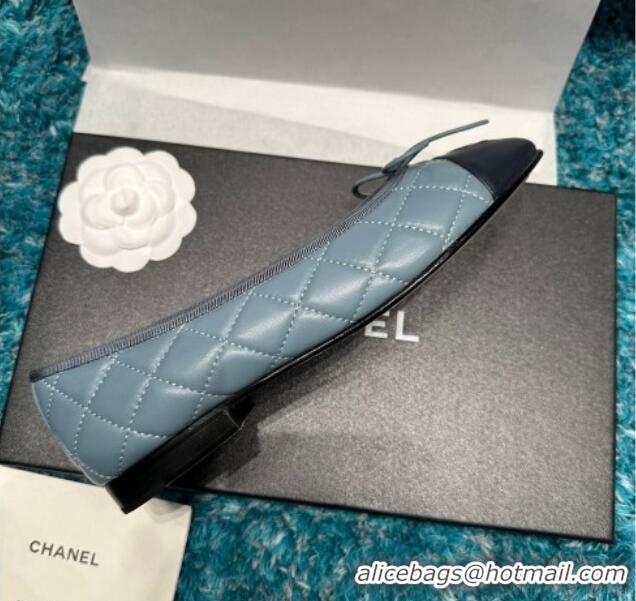 Grade Quality Chanel Classic Quilted Leather Ballet Flat Light Blue 325033