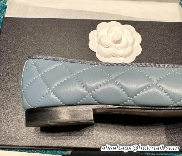 Grade Quality Chanel Classic Quilted Leather Ballet Flat Light Blue 325033