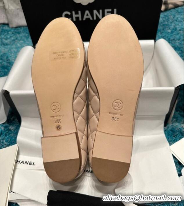 Luxurious Chanel Classic Quilted Leather Ballet Flat Nude 325034