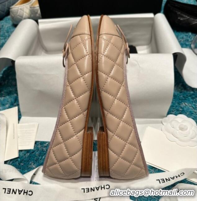 Luxurious Chanel Classic Quilted Leather Ballet Flat Nude 325034