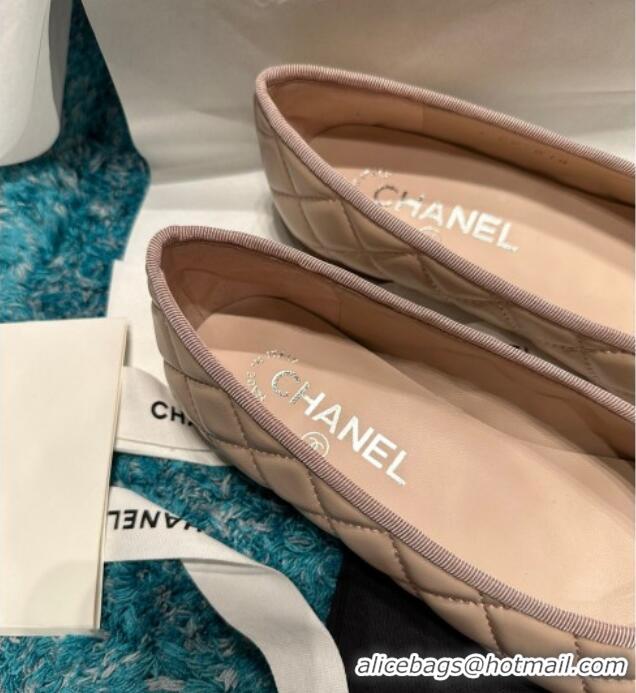 Luxurious Chanel Classic Quilted Leather Ballet Flat Nude 325034