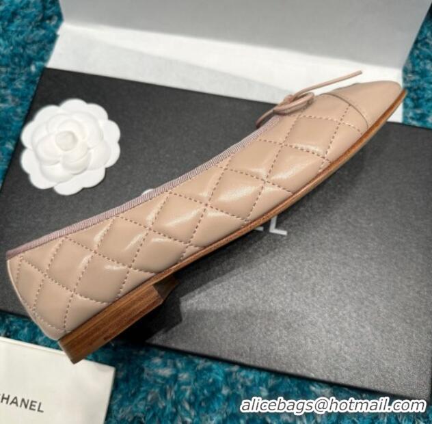 Luxurious Chanel Classic Quilted Leather Ballet Flat Nude 325034