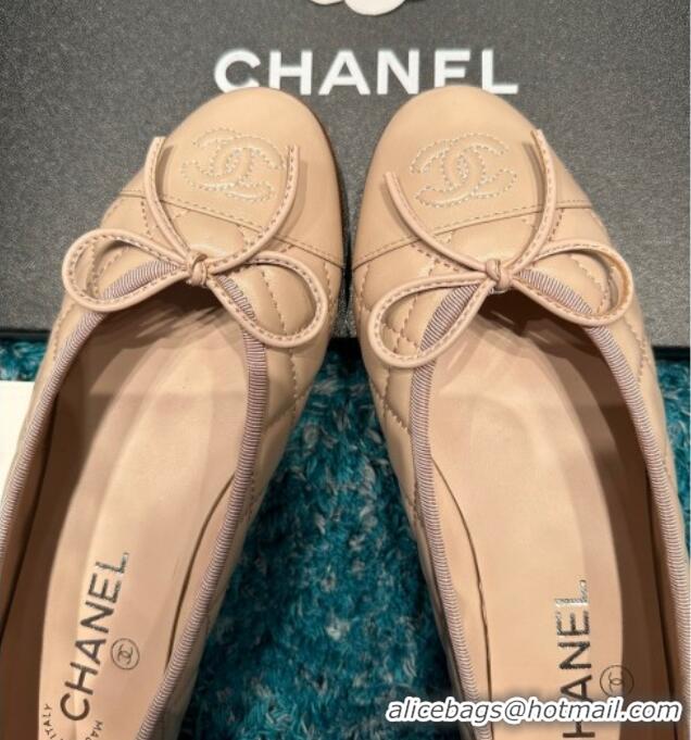 Luxurious Chanel Classic Quilted Leather Ballet Flat Nude 325034