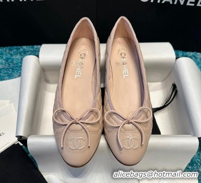 Luxurious Chanel Classic Quilted Leather Ballet Flat Nude 325034