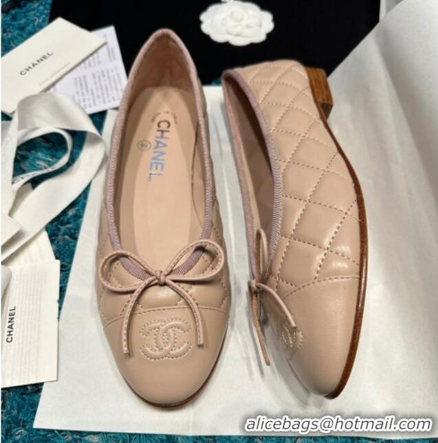 Luxurious Chanel Classic Quilted Leather Ballet Flat Nude 325034