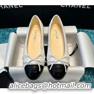 Pretty Style Chanel Classic Quilted Leather Ballet Flat White/Black 325035