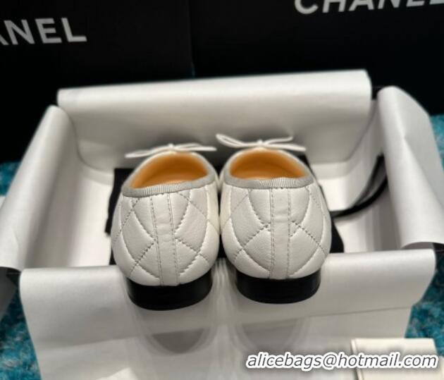 Pretty Style Chanel Classic Quilted Leather Ballet Flat White/Black 325035