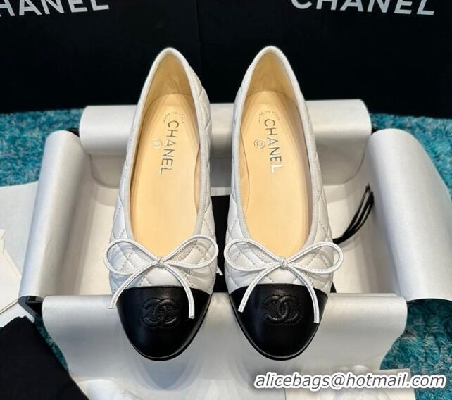 Pretty Style Chanel Classic Quilted Leather Ballet Flat White/Black 325035