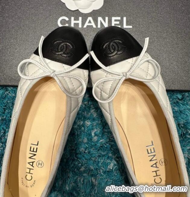 Pretty Style Chanel Classic Quilted Leather Ballet Flat White/Black 325035