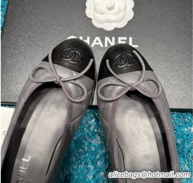 Stylish Chanel Classic Quilted Leather Ballet Flat Dark Grey 325036