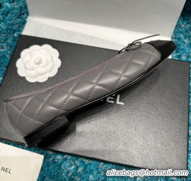 Stylish Chanel Classic Quilted Leather Ballet Flat Dark Grey 325036