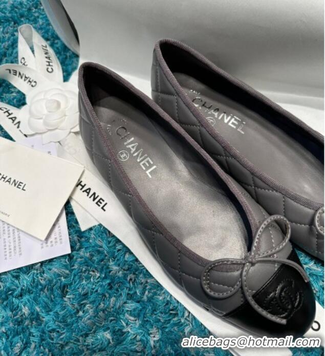 Stylish Chanel Classic Quilted Leather Ballet Flat Dark Grey 325036