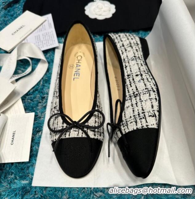 Perfect Chanel Classic Tweed Ballet Flat Black/White 325057