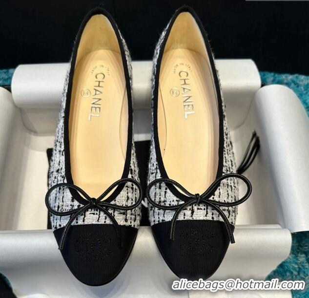 Perfect Chanel Classic Tweed Ballet Flat Black/White 325057