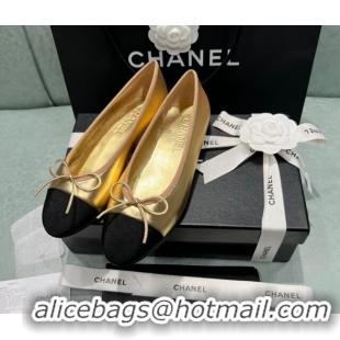 Buy Luxury Chanel Classic Metallic Leather Ballet Flat Gold 325045