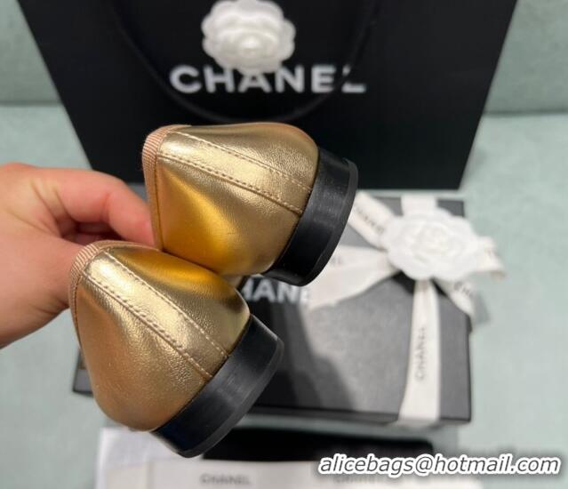 Buy Luxury Chanel Classic Metallic Leather Ballet Flat Gold 325045