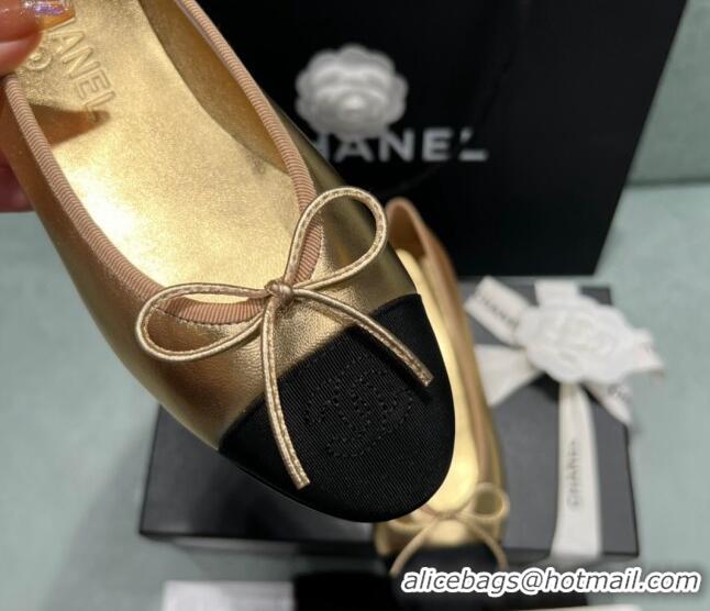 Buy Luxury Chanel Classic Metallic Leather Ballet Flat Gold 325045