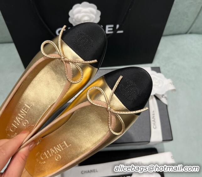 Buy Luxury Chanel Classic Metallic Leather Ballet Flat Gold 325045