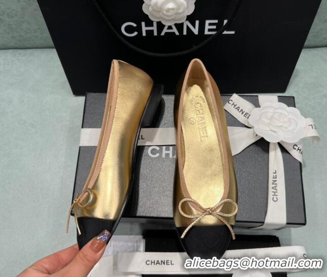 Buy Luxury Chanel Classic Metallic Leather Ballet Flat Gold 325045