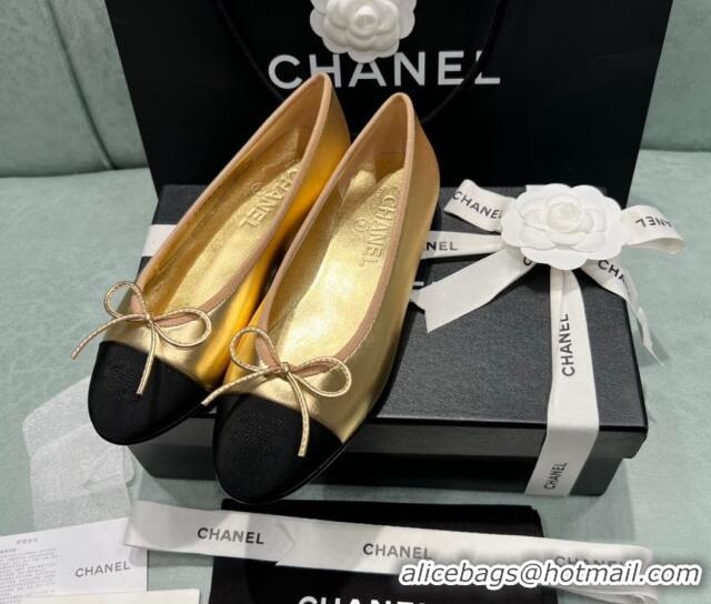 Buy Luxury Chanel Classic Metallic Leather Ballet Flat Gold 325045