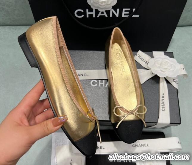 Buy Luxury Chanel Classic Metallic Leather Ballet Flat Gold 325045