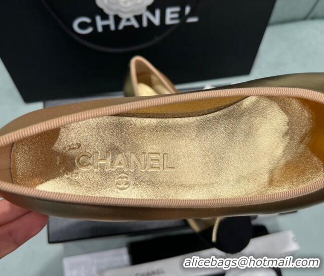 Buy Luxury Chanel Classic Metallic Leather Ballet Flat Gold 325045