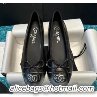 Good Quality Chanel Classic Faded Leather Ballet Flat Black 325044