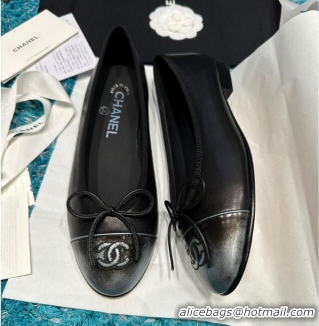 Good Quality Chanel Classic Faded Leather Ballet Flat Black 325044