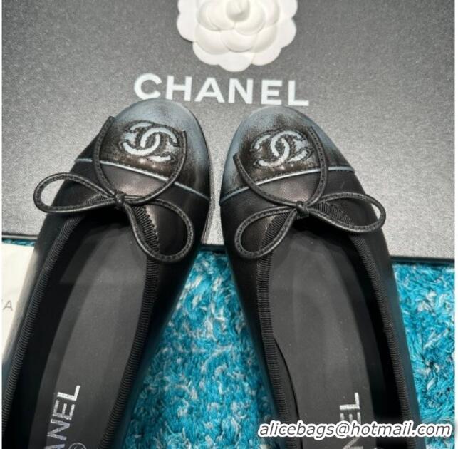 Good Quality Chanel Classic Faded Leather Ballet Flat Black 325044