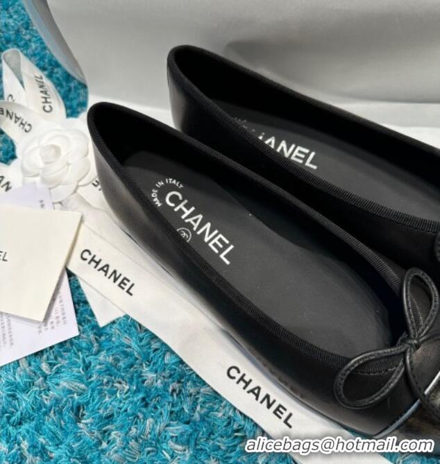 Good Quality Chanel Classic Faded Leather Ballet Flat Black 325044