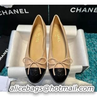 Sumptuous Chanel Classic Calfskin Leather Ballet Flat Beige/Black 325029