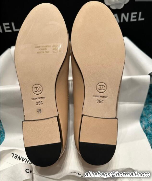 Sumptuous Chanel Classic Calfskin Leather Ballet Flat Beige/Black 325029