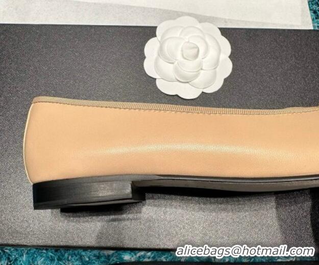 Sumptuous Chanel Classic Calfskin Leather Ballet Flat Beige/Black 325029