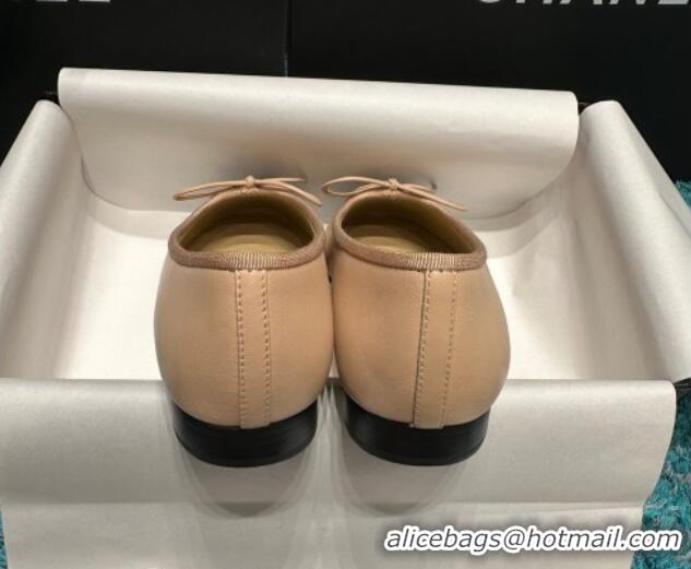 Sumptuous Chanel Classic Calfskin Leather Ballet Flat Beige/Black 325029