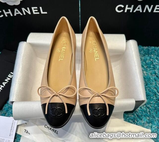 Sumptuous Chanel Classic Calfskin Leather Ballet Flat Beige/Black 325029