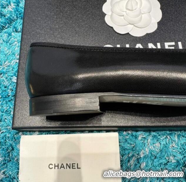 Popular Style Chanel Classic Calfskin Leather Ballet Flat Black/Gold 325037