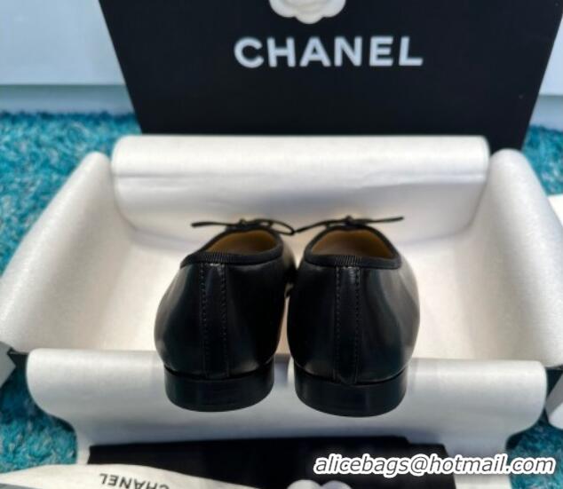 Popular Style Chanel Classic Calfskin Leather Ballet Flat Black/Gold 325037