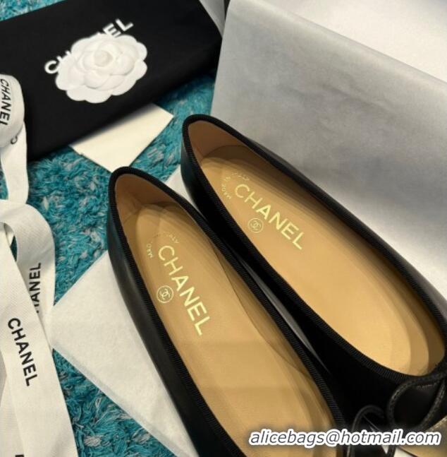 Popular Style Chanel Classic Calfskin Leather Ballet Flat Black/Gold 325037