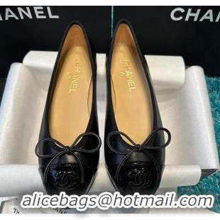 Low Price Chanel Classic Calfskin Leather Ballet Flat All Black Upper 325038