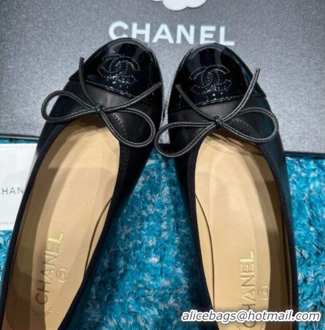 Low Price Chanel Classic Calfskin Leather Ballet Flat All Black Upper 325038