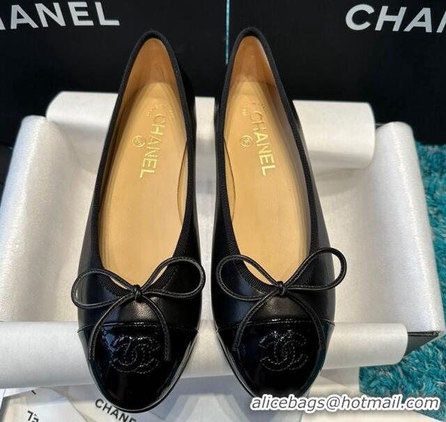 Low Price Chanel Classic Calfskin Leather Ballet Flat All Black Upper 325038