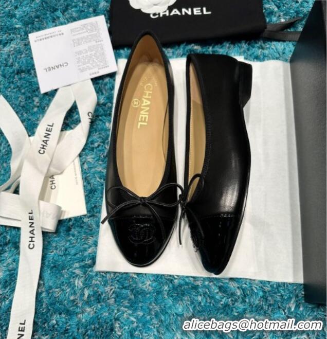 Low Price Chanel Classic Calfskin Leather Ballet Flat All Black Upper 325038