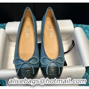 Top Grade Chanel Classic Calfskin Leather Ballet Flat Blue/Green 325039