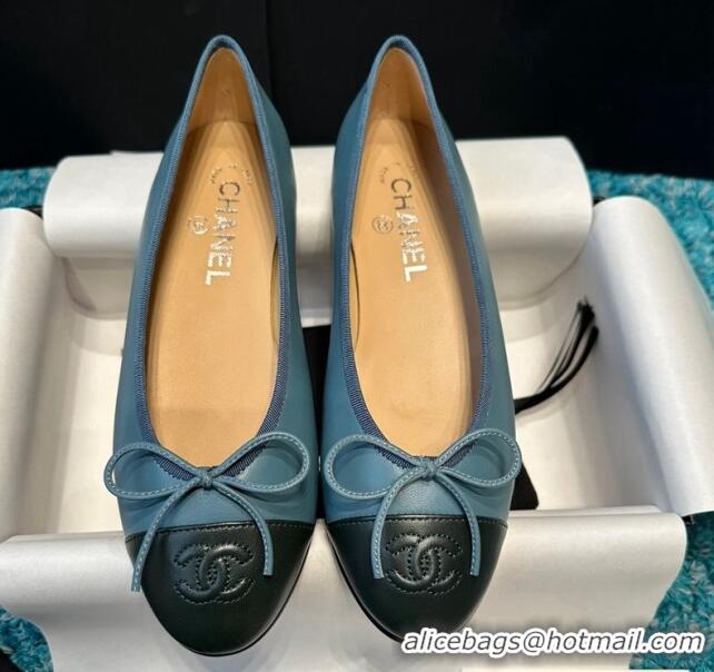 Top Grade Chanel Classic Calfskin Leather Ballet Flat Blue/Green 325039