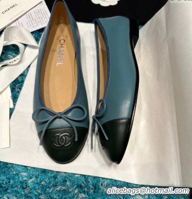 Top Grade Chanel Classic Calfskin Leather Ballet Flat Blue/Green 325039