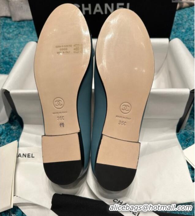 Top Grade Chanel Classic Calfskin Leather Ballet Flat Blue/Green 325039