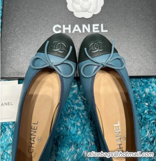 Top Grade Chanel Classic Calfskin Leather Ballet Flat Blue/Green 325039