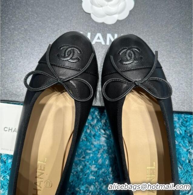 Best Grade Chanel Classic Grained Calfskin Leather Ballet Flat Black 325040