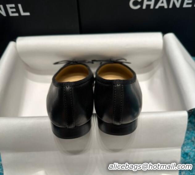 Best Grade Chanel Classic Grained Calfskin Leather Ballet Flat Black 325040